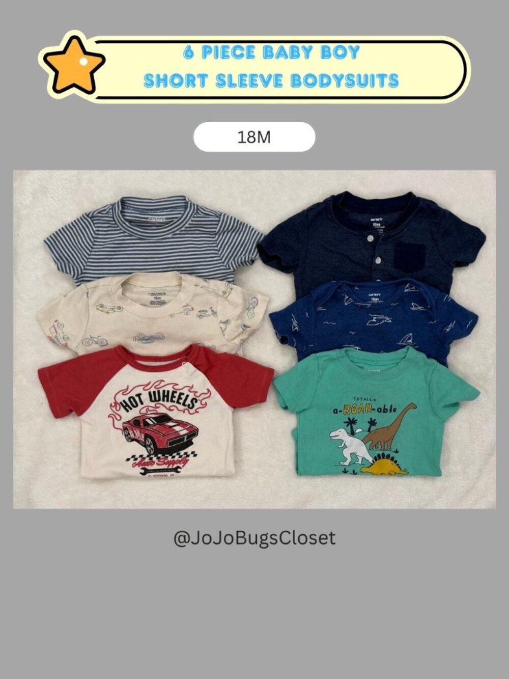 Mix Baby Boy Bodysuit Bundle | 18M | 6 Short Sleeve Onesies